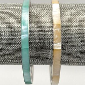 MOP Inlay Bangle Vintage Boho Aqua Green Beige Stackable 2.5"